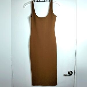 Fashion Nova (Sz S) Tan Brown Stretch Texture Sleeveless Tan Midi Bodycon Dress